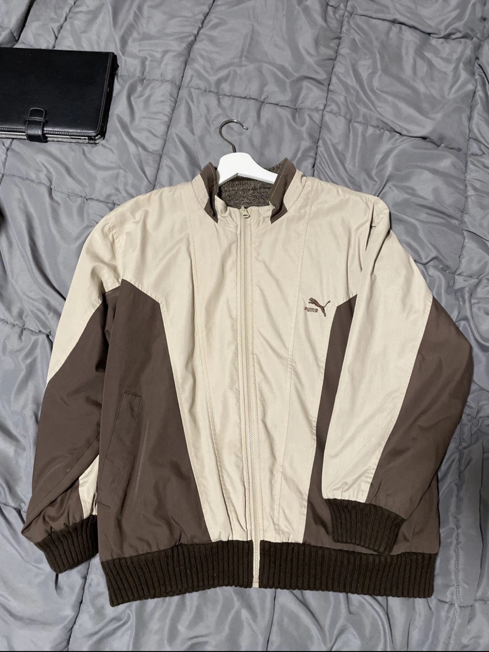 Puma Men’s Beige & Brown Colorblock Zip Bomber Track Jacket Size XL
